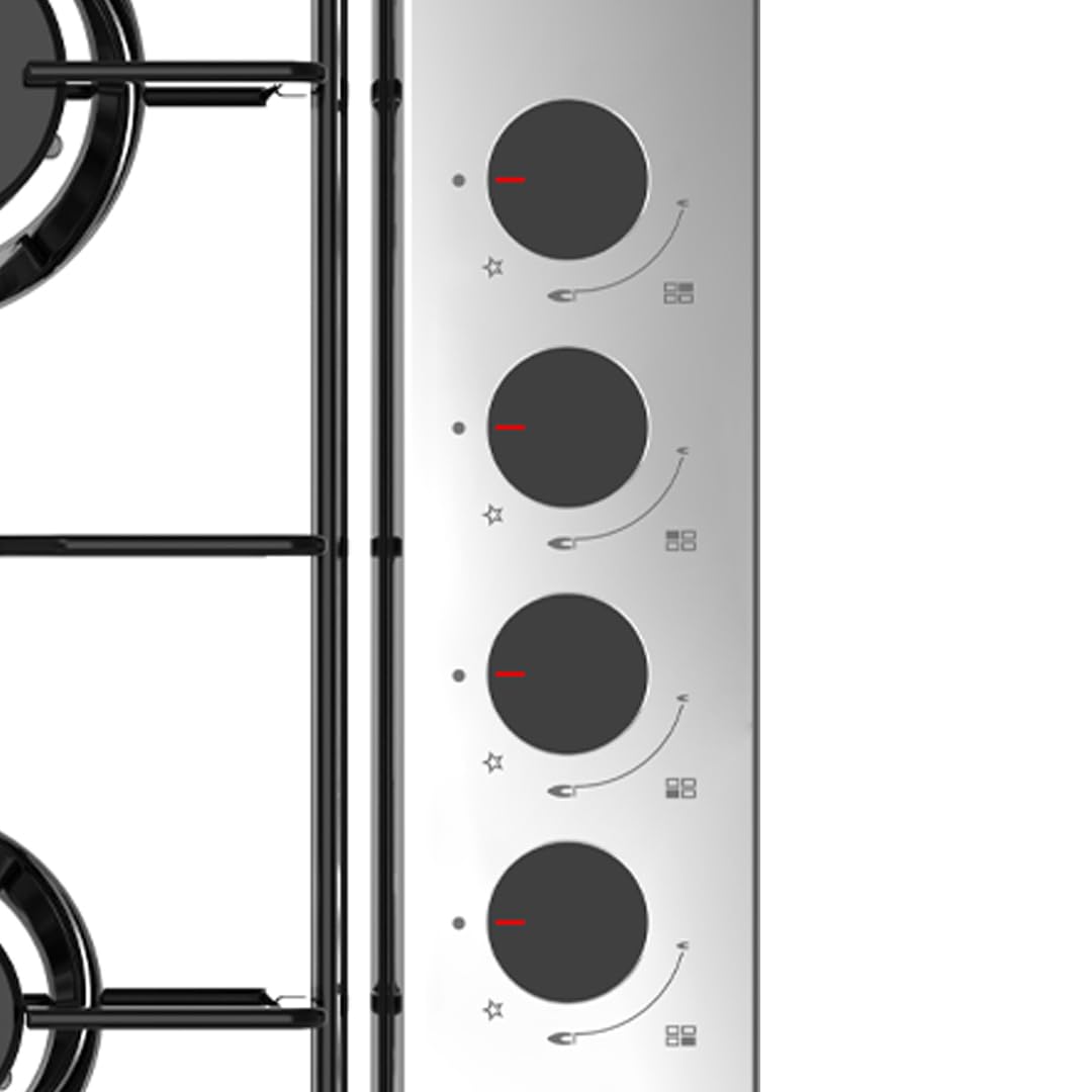 Svan Placa de Gas Butano, SG4601X. 4 Quemadores, Ignición Automática, Mandos Giratorios, Parrillas Esmaltadas, Seguridad FFD, Integrable, Fácil Limpieza, Acabado en Inox