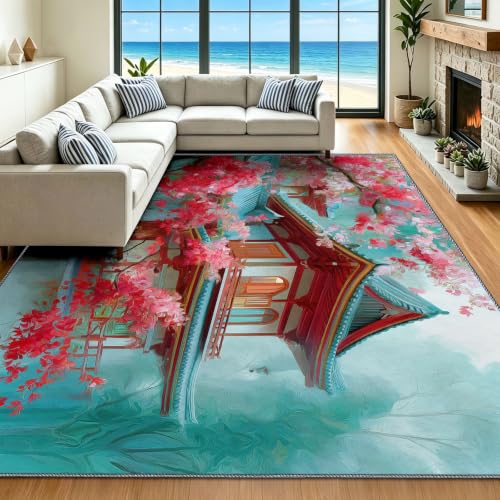 Felpudo de interiores 90 x 150 cm azul floral antideslizante 3
