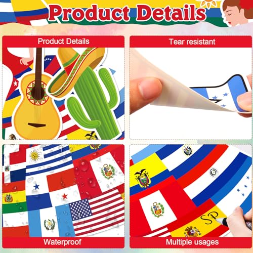 Image of HIQINLUG Hispanic Heritage Month Bulletin Board Cutouts Set, Hispanic Heritage Month Decorations Spanish Classroom Decorations Bulletin Boards Flag Cutouts Decoration for Classroom Home Wall Decor