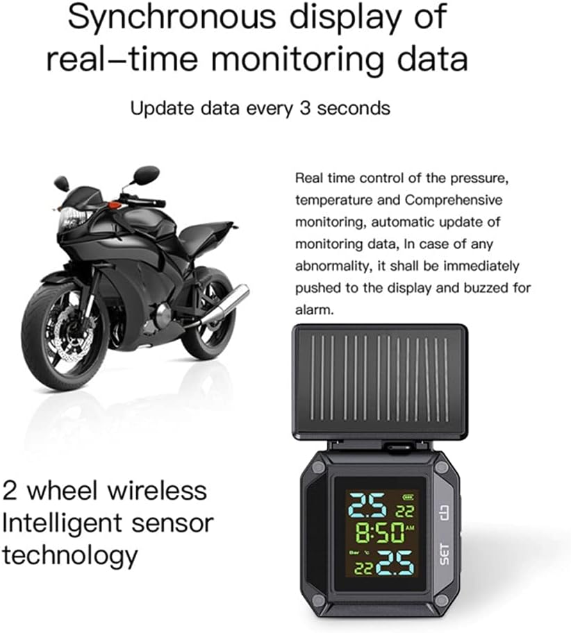 LCD Motorcycle TPMS Motorbike Wireless Tire Pressure Monitoring System Tyre Temperature Alarm System Solar Charging Waterproof