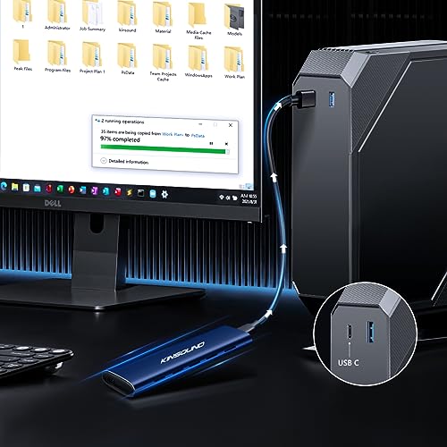 Image of Kinsound M.2 NVMe SSD Enclosure Adapter Tool-Free,Aluminum 10Gbps USB C External Portable NVMe M.2 Enclosure USB 3.1 Gen2 Thunderbolt 3 Support UASP Trim for PCIe M B+M Keys Size 2230 /2242 /2260 /2280