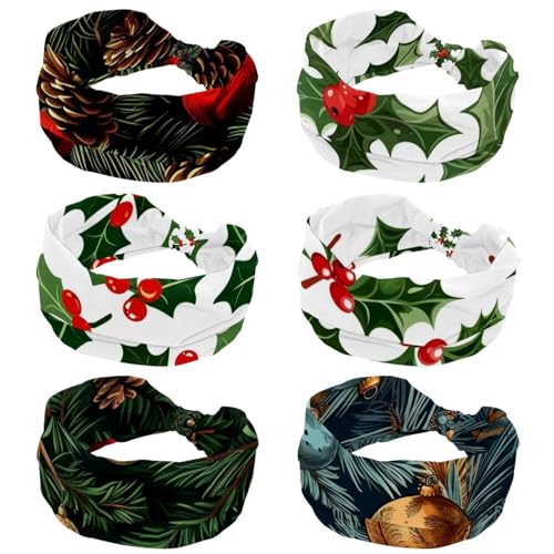 Bandeaux larges femme pour sport yoga course pied et cheveux lot de 6 motifs Noël baies houx
