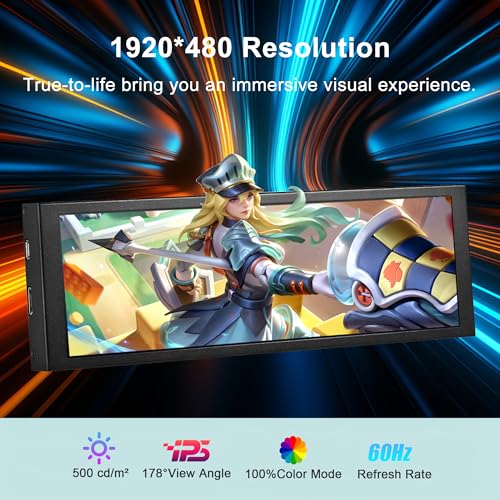 Image of 8.8 Inch FHD Computer Secondary Screen IPS 1920x480 LCD Display Monitor with Casing for Windows macOS Aida64 CPU GPU Temp Monitor