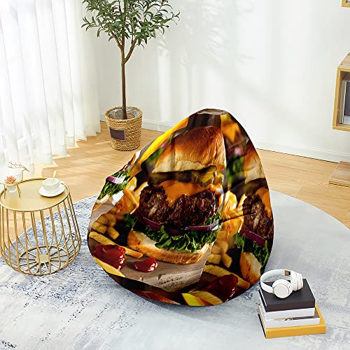 Hiseng Funda de puf, Sillón de Pera sin Relleno,Estampado Sofa Puff Gaming Salon Funda Moderno Sin Relleno para Niños y Adultos, Bean Bag con Asa (Hamburguesa,100x120cm)