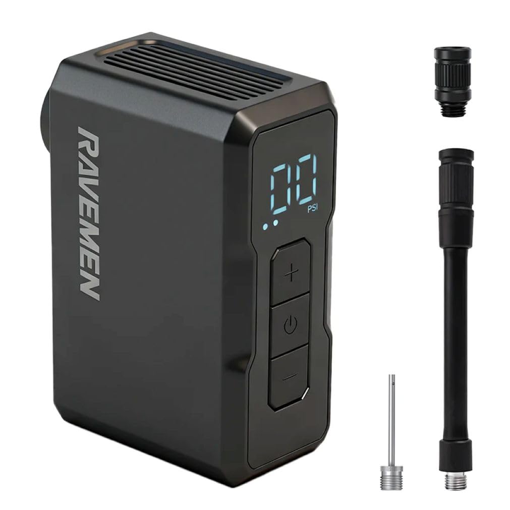 Ravemen EP01 Mini Electric Bike Pump, 120 PSI Portable Tyre Inflator with Digital LED Gauge & Auto-Stop, 128g Ultra-Lightweight Rechargeable Air Pump for Presta & Schrader Valves, Road, MTB, E-Bike 2