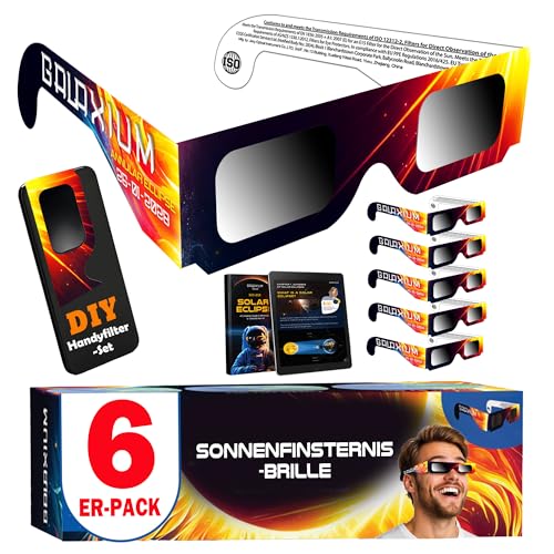 Galaxium 6er-Pack Sonnenfinsternis Brille ISO 12312-2 AAS Geprüft 2026 | Brillen Sonnenfinsternis | Schutzbrille für Sonnenfinsternis | Sonnenfinsternisbrille | Solar Eclipse Glasses