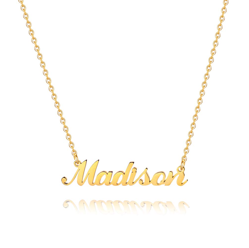 Hidepoo Madison Necklace - 18K Gold Plated Name Necklace Madison for Women Jewelry