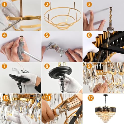 Image of Modern Ceiling Lamp 5-Tier Round Crystal Chandelier for Living Room | Modern Ceiling Light Jhumar for Hall for Home Decoration + 3 Color LED Light (Black Gold, 600MM)