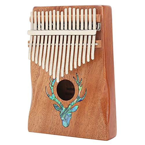 17 Tasten Kalimba Daumenklavier Mini Tragbares Musikinstrument Spielzeug Geburtstagsgeschenk Hirschkopfmuster, 5.3x7.1x2in, Holzfarbe Cover