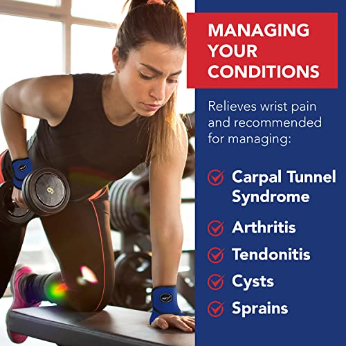 Doctor Developed Wrist Supports/Wrist Brace - Relief For Carpal Tunnel, Wrist Injuries, Wrist Support For Arthritis, Hand Support, Hand & Wrist Braces, Wrist Strap And Doctor Handbook (Blue, Single) #TOP2