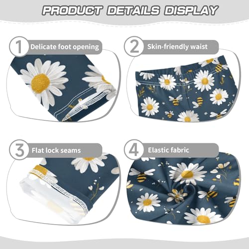 Boccsty White Daisies Yellow Cute Cartoon Bees Girls Leggings Kids Yoga Pants Dance Active Tights 4T3
