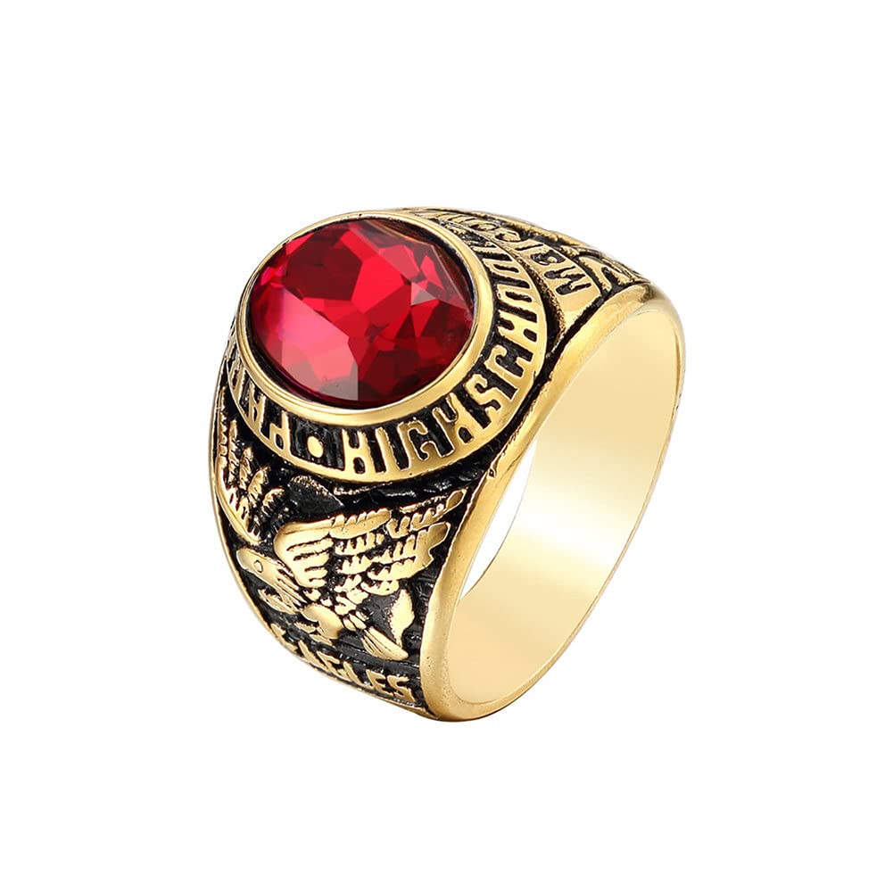 HIJONESMen's Stainless Steel High School Class Ring with Flying Eagle Gem Stone