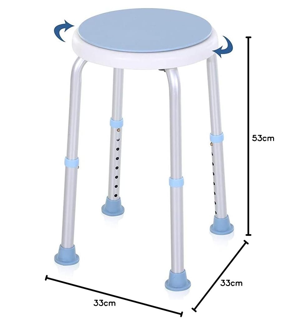 Ikodm Taboret prysznicowy, obrotowy o 360°, taboret kąpielowy, z regulacją wysokości, pomoc pod prysznic, antypoślizgowe siedzisko łazienkowe z aluminium i tworzywa sztucznego, dla kobiet w ciąży