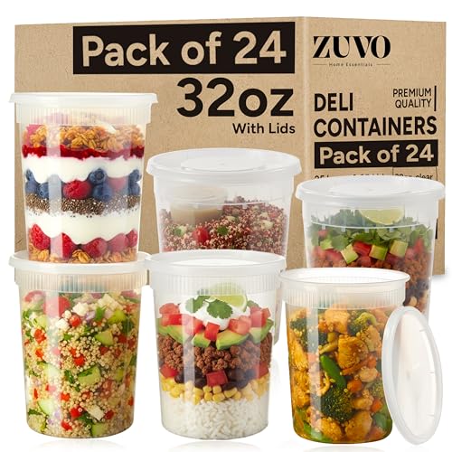 Zuvo 32oz Soup Containers with Lids 24 Pack - BPA-Free Deli Containers