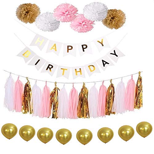 Trimming Shop Happy Birthday Banner Tissue Paper Pom Poms Multi Themed Bunting Flags for Birthday Party Decoration, Ceremonies, Kids Party Favors — image 1