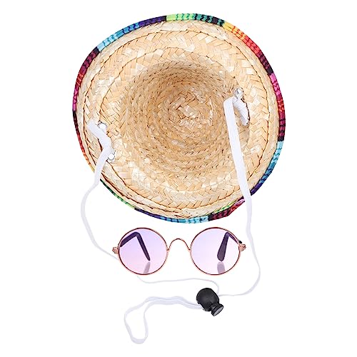 1 conjunto de chapéu para animais de estimação estilo mexicano chapéu de palha de verão decorativo f