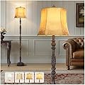 Scenekoy Vintage 66” Tall Floor Lamp for Living Room Bedroom, Retro Resin Carved Standing Lamp with Faux Leather Shade, 3-Way Adjustable Bulb, Rotary Switch Rustic Corner Light for Home Decor