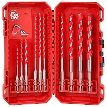 48-20-9058 10 Pc. with Shockwave Impact Duty Carbide Hammer Drill Bit for Milwaukee Tool