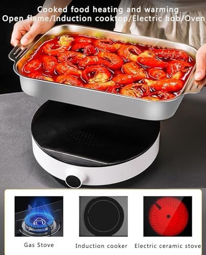 Stainless Steel Roasting Pan with Lid & Handles - Rectangular Deep Lasagna Tray, 37cm Serving Platter for Chefs & Home Cooking - Durable, Versatile, Easy Clean