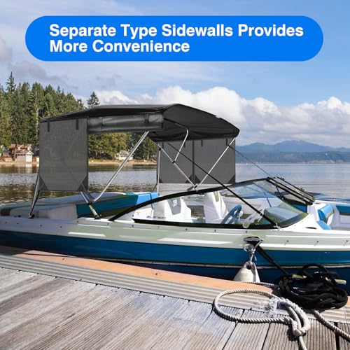 Image of Bimini Top for Boats Boat Canopy with Mesh Sidewalls (Black,4 Bow 67 inch-72 inchW)