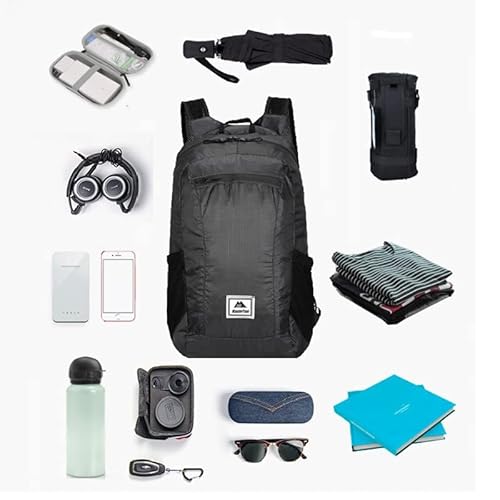 Mastertool Hiking Daypack, Water Resistant Lightweight Foldable Backpack For Travel Camping Outdoor, Black, 20L #TOP1