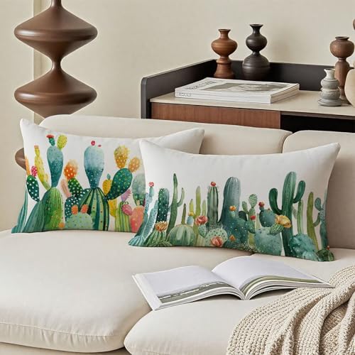 Housse de coussin extérieur imperméable 60x120 cm en lin vert lot de 2 - 3
