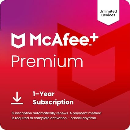 McAfee+ Premium Individual Unlimited Devices anti virus software 2025 for pc| Cybersecurity Software with Antivirus Secure VPN Identity Monitoring Scam Protection|1-Year Subscription with Auto-Renewal