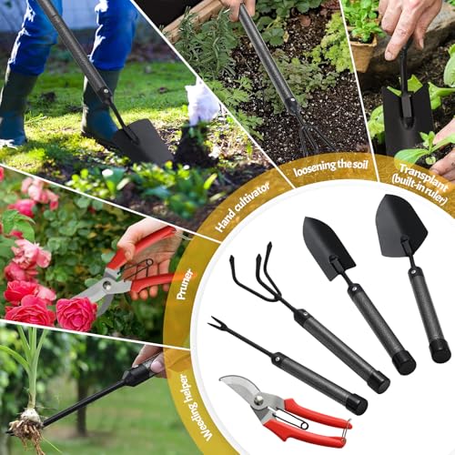Garden Tool Set with Extended Long Handle, 5 Pieces Stainless Steel Gardening Tool Kit, Gifts for Parents and Kids Including Trowels, Hand rake, Weeder, Pruning Shears for Weeding Planting - Image 3