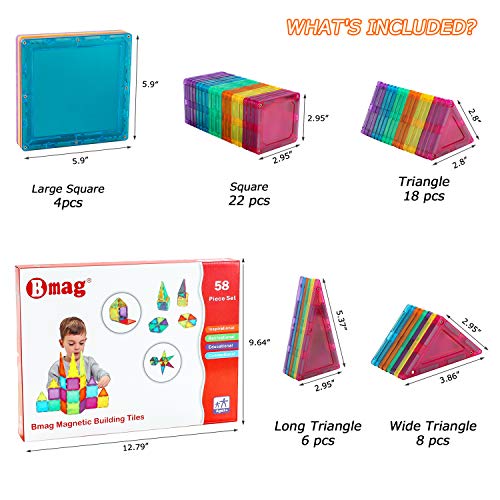BMAG Magnetic Building Blocks, 3D Magnetic Building Tiles Set, STEM Preschool Magnet Tile Construction Toys Educational Puzzles