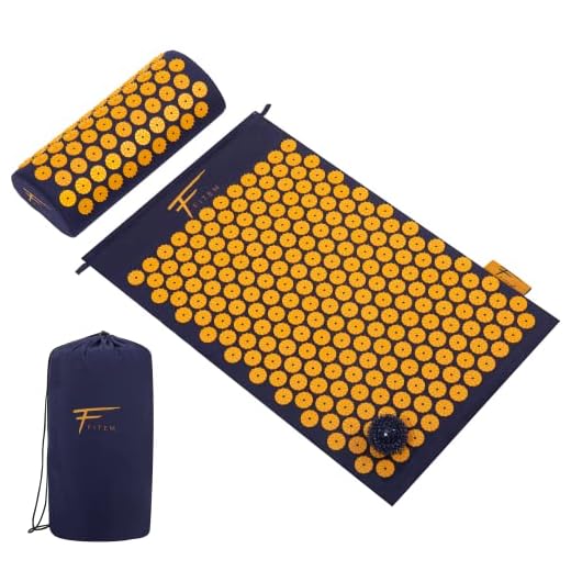 Fitem - Kit de acupresión – Alfombrilla, cojín, bolsa y bola de masaje – Alivia dolores de espalda y cuello – Relajación muscular (azul-naranja)