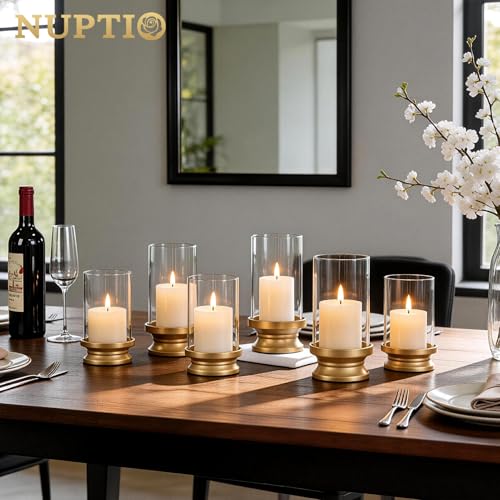 Miniatura 7 de Nuptio Portavelas Huracán Oro Juego 2 Portavelas Velas De Pilar Con Funda Vidrio Transparente - Soportes Pilares Metal Decorativos Fiesta Boda Navidad Vacaciones Mesa De Comedor Centro Mesa