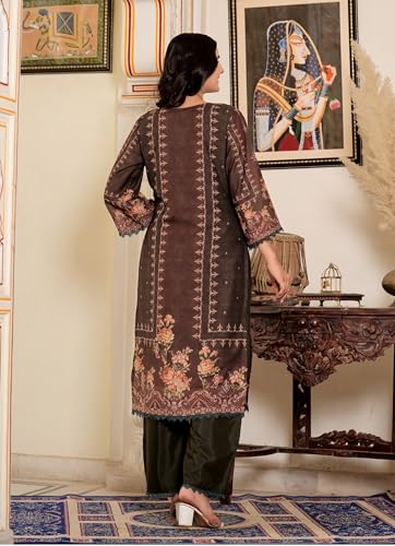 Image of Vbuyz Women's Digital Print Muslin Pakistani Style Stitched Kurta Palazzo With Dupatta | Eid Suits For Women | Salwarsuit For Women