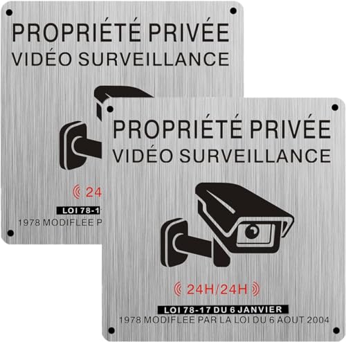 LEIASA Panneau Autocollant « Vidéosurveillance » – 10 X 10 Cm – 0,8 Mm D'épaisseur – Aluminium – Remarque Sur La Surveillance De La Caméra – Surveillance 24 H – Panneau De Porte, Caméra De Sécurité
