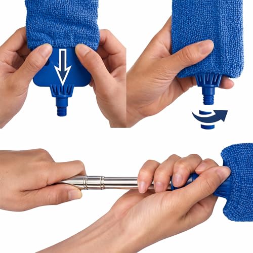 Image of Retractable Gap Dust Cleaner with Extension Pole & 3 Microfiber Cloths | Cleaning Tools with 3 Microfiber Dusting Cloths | Long Handle Duster 30-100'' | Under Refrigerator Furniture Appliance Blue