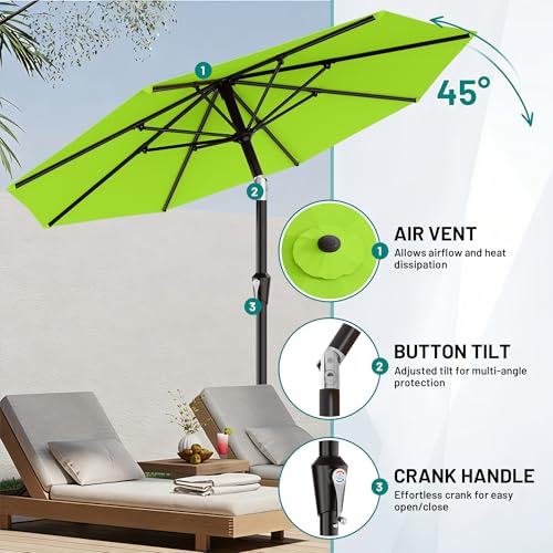 Image of AreShark 9 FT Patio Umbrella for Outdoor, Outdoor Table Umbrella with Push Button Tilt and Crank, Outdoor Patio Umbrellas with 8 Sturdy Ribs for Market, Garden, Pool (Apple Green)
