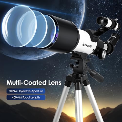 Teleskop Astronomie, 70 mm Öffnung 300 Astronomisches Refraktions, tragbares Astronomie-Teleskop für Erwachsene und Kinder mit Aluminium-Stativ und Multi-Power-Okular