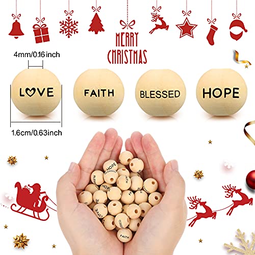 Queekay 100 Pieces Words Beads Inspirational Christian Wooden Words Hope Faith Love Blessed Greeting Letter Message Bead for Garland Making and Vacation Bible School Crafts DIY Farmhouse Home Decor