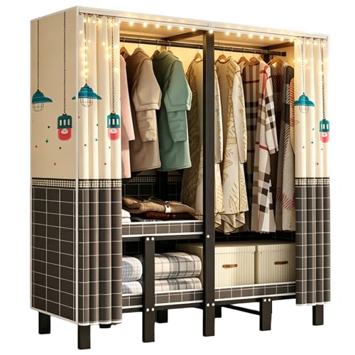 170 Cm Armario Ropero Con Estructura De Acero Y Tafetán De Poliéster, Con Barra Para Colgar Ropa Extraíble, Es A Prueba De Polvo, Impermeable Y Completamente Cerrado Guardarropa(Grid,150x170x50cm)