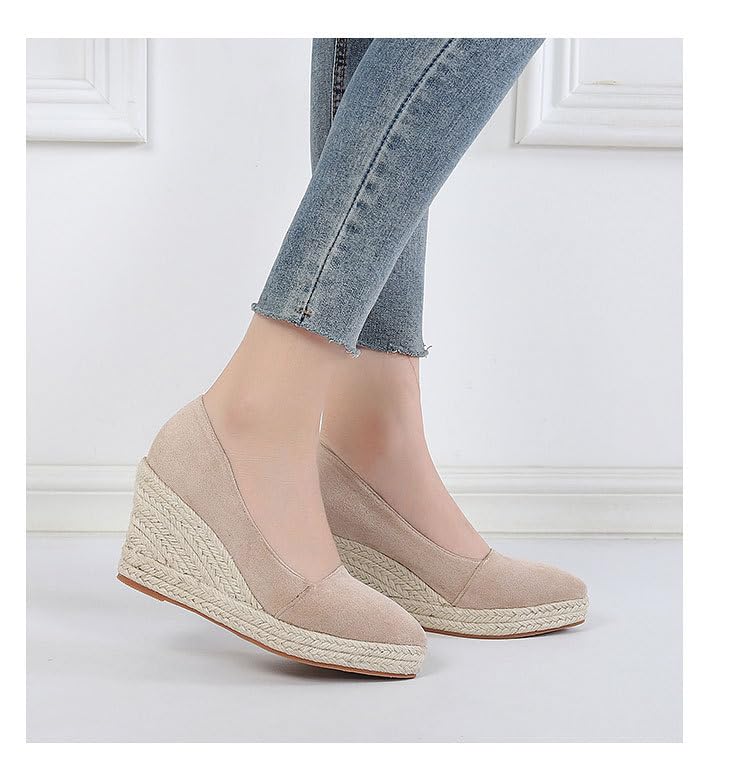 Women's Wedge Pumps Closed Toe High Heel Slip on Office Dress Shoes，Round Toe Dress Shoes Bridal Wedding Vacation Wedge Heels4