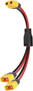 GINTOOYUN XT60 Y Splitter Extension Cable 12 AWG XT60 Female to Dual Male Connector Adapter for Solar Panel, Solar Generator, Portable Power Station, Drone, RV, Ship etc(0.3M)