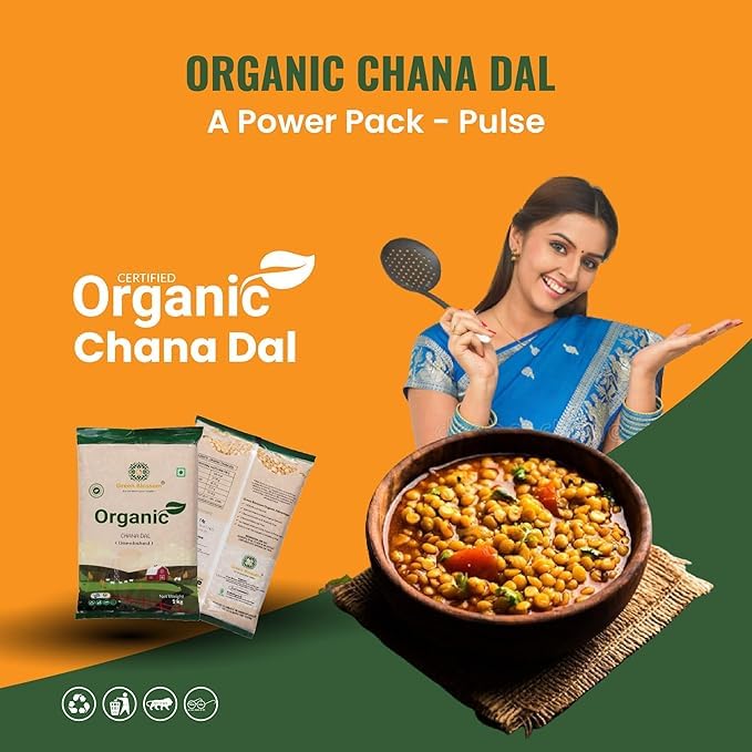 Green Blossom Organic Chana Dal | Unpolished and Gluten-Free Dal | 100% Organic | 100% Vegan - 3Kg (1kg x Pack Of 3) 4