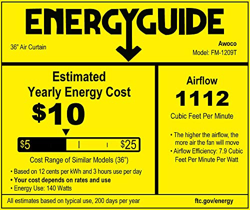 Awoco 36" Fm-1209T 1100 Cfm Slim Indoor Air Curtain, Ce Certified, 120V Unheated With Remote Control And Magnetic Switch, Powerful, Quiet, Small Body, Light Weight #TOP7