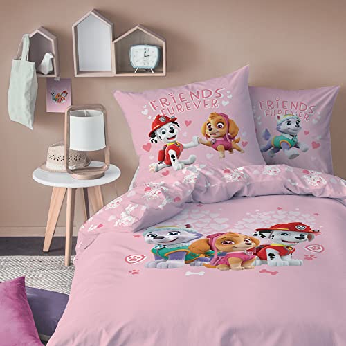 PAT PATROUILLE HEART Parure de Lit Enfant 140x200 cm | 100% Coton | OEKO-TEX | Housse de Couette Enfant 1 Personne 140x200 cm + 1 Taie d'Oreiller 63x63 cm...