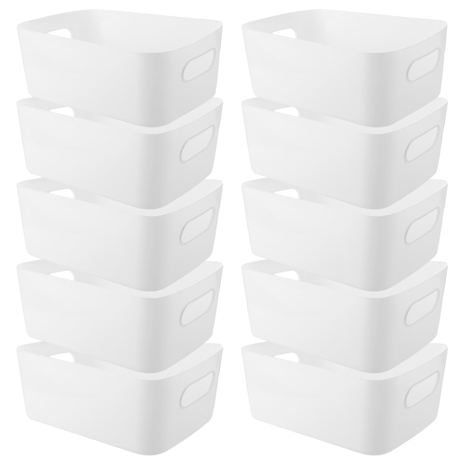 YAYODS 10 scatole portaoggetti in plastica, 25 x 16 x 10 cm, colore bianco, con manici, impilabili, per cucina, bagno, armadio, ufficio, cosmetici