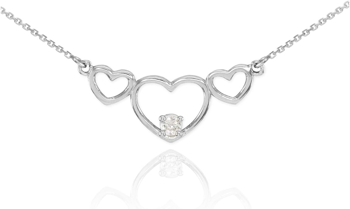 925 Sterling Silver CZ-Studded Pendant Open Heart Necklace