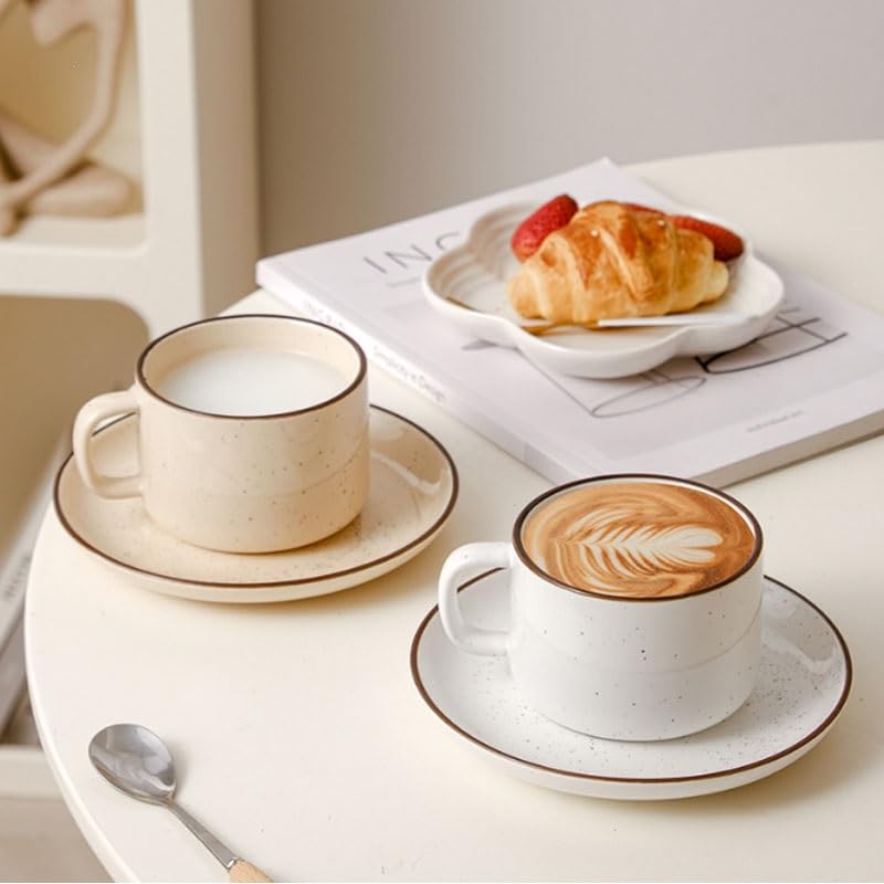 Porcelanowy kubek do kawy ze spodkiem, Zestaw ceramicznych japońskich spodków do filiżanek kawy. Kubki domowej restauracji na podwieczorek(Style2)