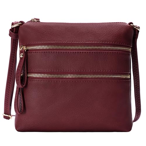 Image of Solene Small Multi Zipper Pocket Crossbody Bag with Adjustable Strap, Lightweight Travel Purse, Daily Small Messenger Pouch