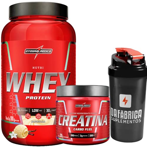Kit Nutri Whey Baunilha Pote 900g + Creatina CarboFuel Neutro 300g + Coqueteleira