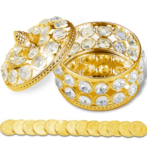 Ohmique Arras Para Boda Catolica - Arras De Boda Catolica Wedding Unity Coin Set with 13 Unity Coins and Decorative Rhinestone Box Wedding Stuff for Unity Ceremony (GOLD)