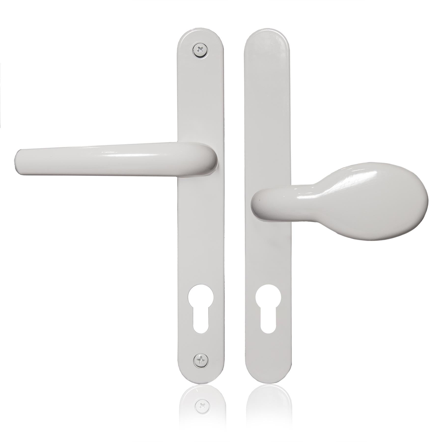 Xfort White Uros Door Handle, (Pz 62/92Mm, Screw Hole Distance 211Mm, 243Mm Overall) Aluminium Offset Lever/Pad, Upvc Door Handle.
